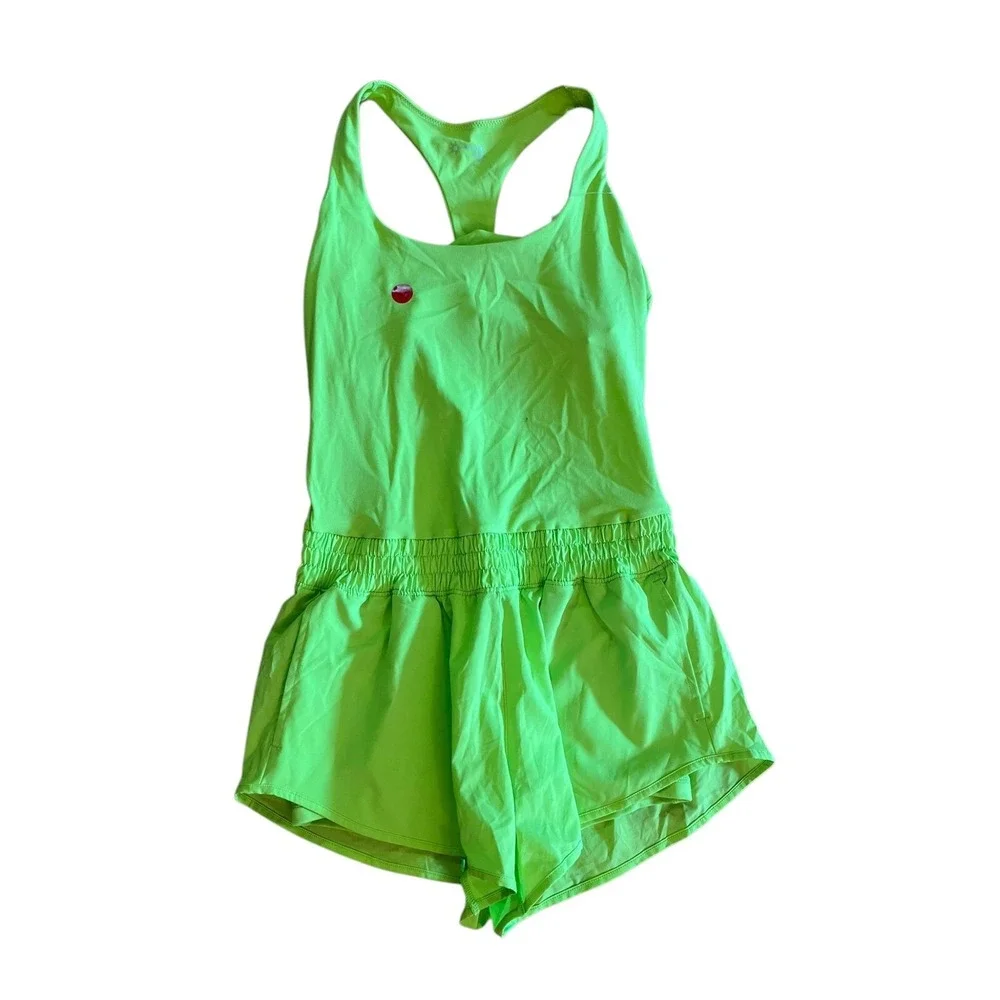 Offline by Aerie Romper Playsuit Neon Green Athletic Racerback Size M